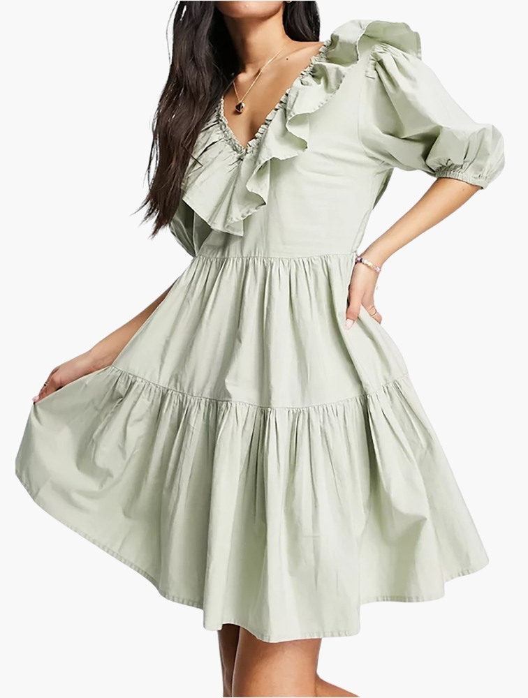 MyRunway Shop Miss Selfridge Sage Frill Detail Smock Dress for